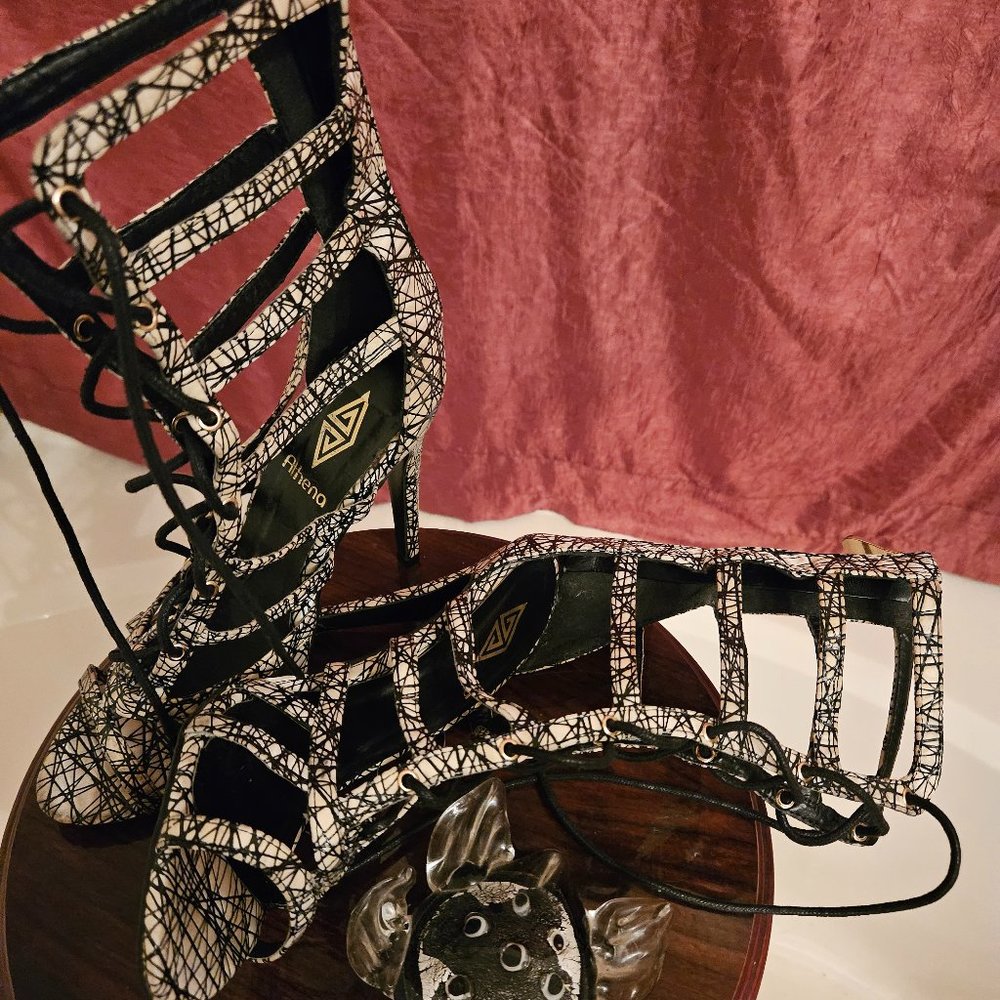 ATHENA BAE Sexy High Heel Shoes -Black and White Web - Size 6.5